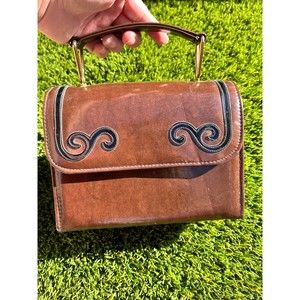 Vintage Box Purse with Handle and metal feet.